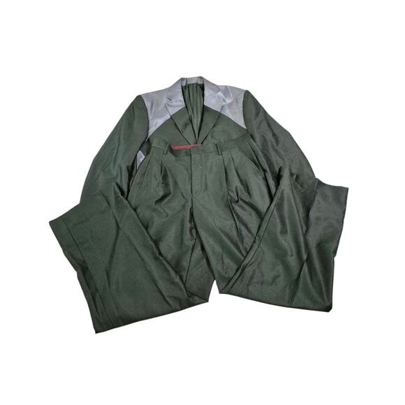 Pallini Men’s 2 Piece Suit 40R 30W Italy Green Silver Accents - Picture 1 of 16